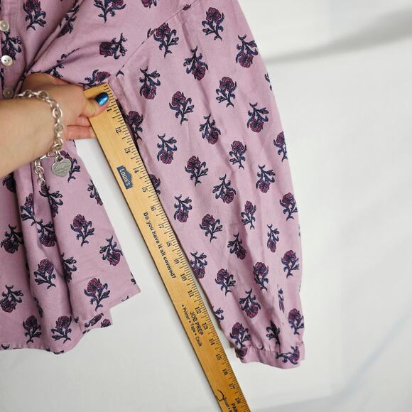 PureJill L Petite Organic Cotton Pink n blue floral Seashell Buttondown blouse - Picture 7 of 14